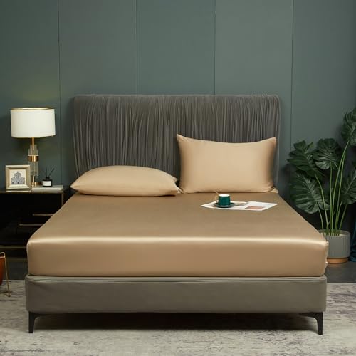Luowei Spannbettlaken 180x200 cm Khaki Weich Luxus Bettlaken Boxspringbet aus Bambus Polyester Langlebig leicht zu reinigen Spannbetttuch für 25-30 cm höhe matratze