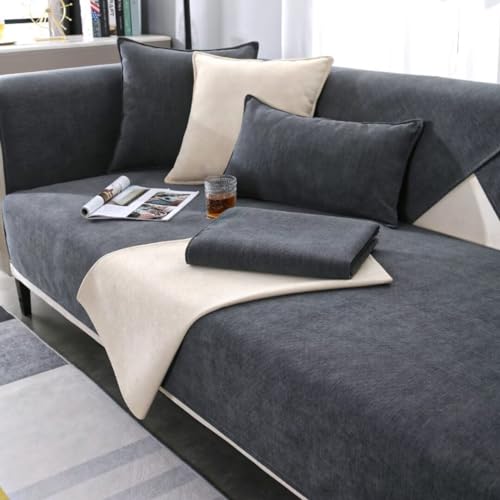 BohrenCL Sofa Überzug, Chenille Sofabezug, Sofaüberwurfe, Sofadecke rutschfest, Sofa Überwurfdecke, Sofaschutz Katze Hund, Sofaschoner, Sofa Schutzdecke, Couch Decke, Sofahusse, Dunkelgrau, 70 * 70CM