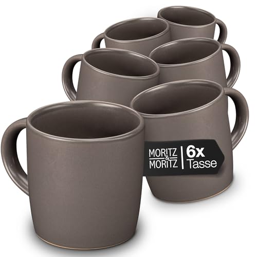 Moritz & Moritz NORDIC Kaffeetassen Set 6-teilig Grau - ca. 300ml aus hochwertigem Steinzeug - Stilvolles Design mit Henkel - Tassen mit Henkel für Kaffee, Tee, heiße Schokolade, Cappuccino