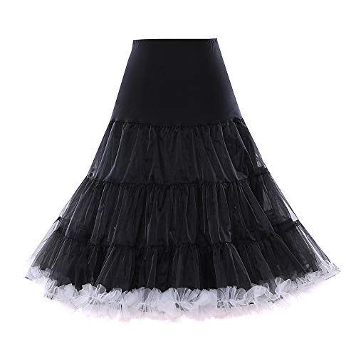 Boolavard 1950 26 Zoll Rockabilly Petticoat, Retro, Vintage, Petticoat, Tutu, Swing, Rot, Schwarz, Weiß, Blau, Rosa, Schwarz mit weißem Besatz, S-M