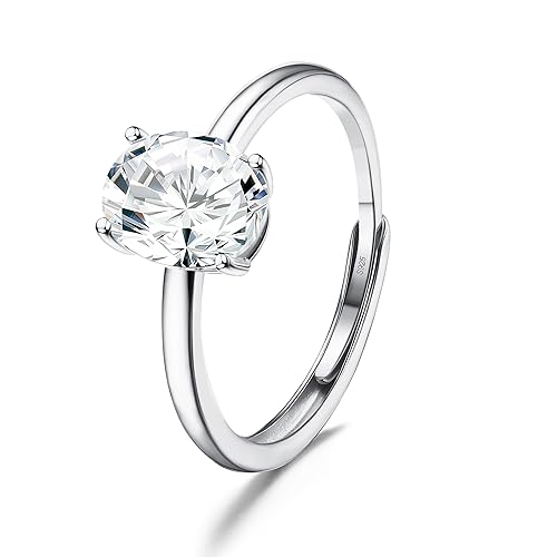 JeweBella 925 Sterling Silber Ringe für Damen Verstellbarer Verlobungsring Eheringe Glänzend Cubic Zirkonia Ring Fingerring Trauringe Engagement Promise Ring für Frauen