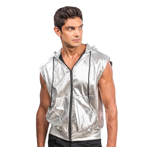 Chaks - Kapuzenjacke, metallic, ärmellos mit Reißverschluss, Weste für Festival, Party, Disco Mottoparty