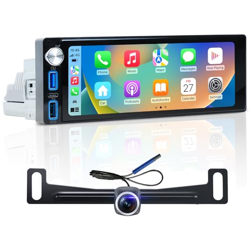 6,86 Zoll Android Single Din Autoradio mit Wireless CarPlay und Android Auto Stereo Touchscreen 1Din mit Bluetooth AM FM WiFi GPS Navigation SWC USB Typ-C 2+64G