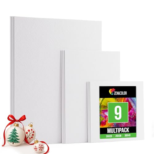 Zenacolor - Canvas Set 9 teilig - Leinwand zum Malen - Gemälde auf Leinwand, Acrylmalerei, Ölgemälde, Gouache, Aquarell - 100% Säurefreie Baumwolle (Multi-set 9)