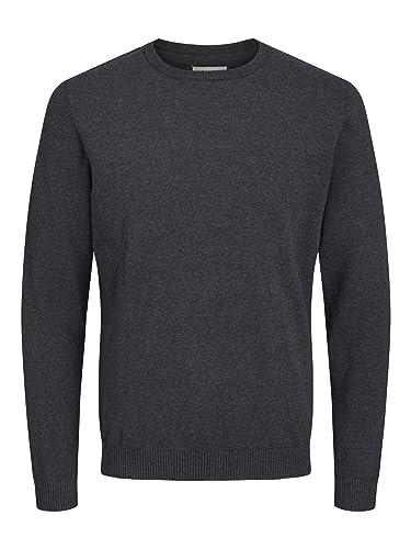JACK & JONES Herren Basic Knit Crew Neck Pullover - Dark Grau Melange - L