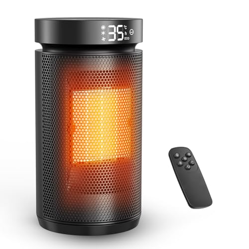 Effizienter Energiesparender Heizlüfter, 1500W PTC Keramik, nur 34 dB leise! Mit Thermostat, 12 Std. Timer und sicherem Überhitzungs- & Kippschutz - Perfekt für Schlafzimmer mit Fernbedienung