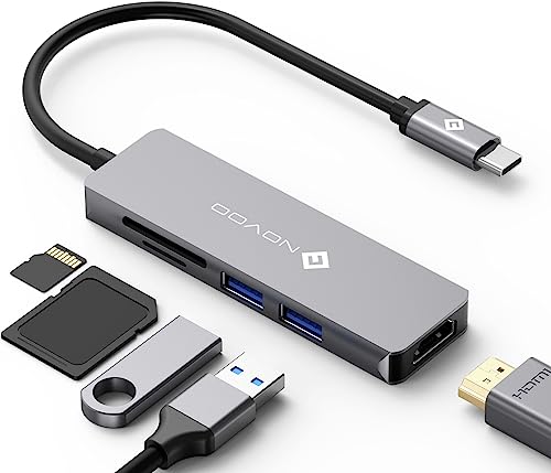 NOVOO USB C Hub HDMI 4K USB C Adapter MacBook Pro Air Adapter mit 4K HDMI,2 x USB 3.0 Anschlüsse,SD/TF Kartenleser Aluminium Hub USB C kompatibel für MacBook,Surface,Laptop und andere Typ C Geräten