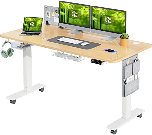 MAIDeSITe Höhenverstellbarer Schreibtisch (140 x 70 cm) Einfache Montage Computertisch Höhenverstellbar Elektrisch mit 4 Memory-Steuerung und Memoboard und 360°Rollen Schreibtisch SN1