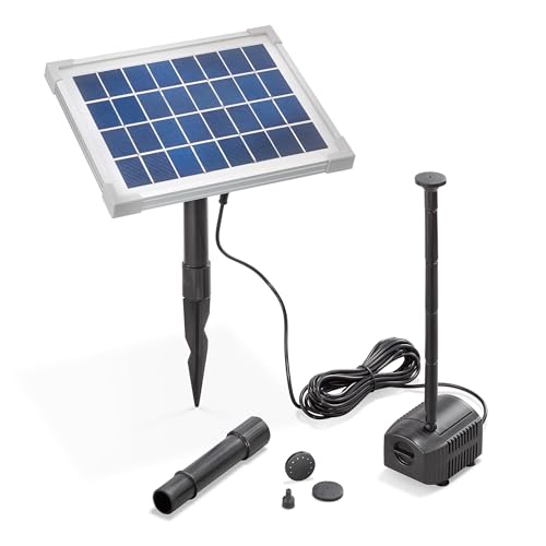 esotec Solar Teichpumpe mit Filter, Set, Sprinklerpumpe 250l/h, Erdspieß, Solarmodul 5W, Solarbrunnen für draußen, Wasserpiel Springbrunnenpumpe Fontäne, 101909