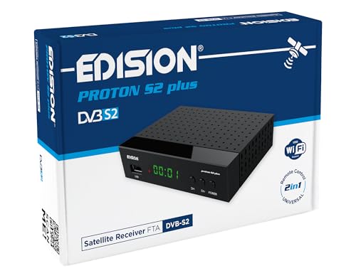 EDISION Proton S2 Plus Full HD Satelliten Receiver FTA, 2in1 Komfort-Fernbedienung, Unicable tauglich (DVB-S2, HDMI, SCART, S/PDIF, USB, LAN, USB WiFi Support, Vorinstallierte deutsche Programmliste)