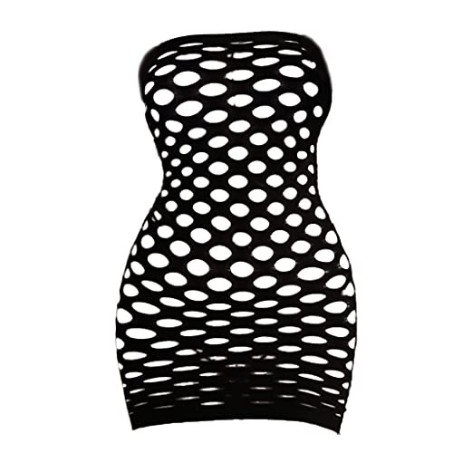 VicSec Damen Netz-Unterwäsche, einteilig, schwarz, sexy, Mini-Kleid, Fishnet, Babydoll, Nachtwäsche, transparent, Einheitsgröße