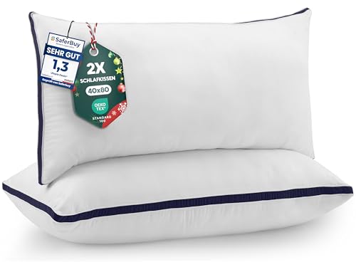 Utopia Bedding Kopfkissen (2er Set), 40 x 80 cm Schlafkissen, Gebürsteter Stoff Bezug Bettkissen, Premium Qualität Weich et Atmungsaktiv Kissen (Marineblau)