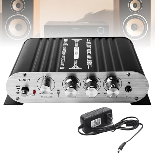 Leikurvo HiFi-Verstärker, 2.1CH Stereo Verstärker, RMS 20Wx2+40W ST-838 Mini Hifi Verstärker Subwoofer Ausgang KlasseD, Bass und Treble Regler, Stereo Verstärker Class D 2.0 Kanal