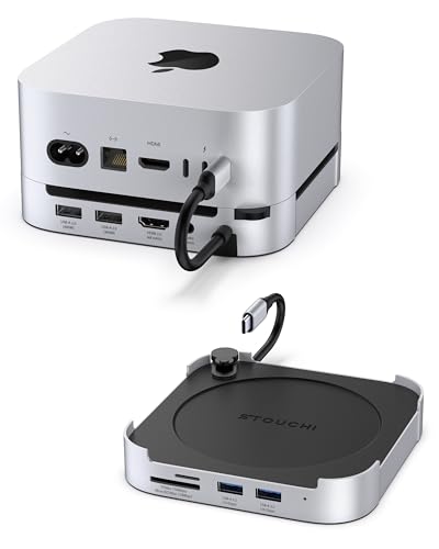 Stouchi Mac mini M4 Dock mit NVMe SSD Gehäuse, M4 Ständer und Hub mit 2X USB A 10 Gbit/s, SD/TF Kartenlesern, 4K@60 HDMI, 2X USB A Datenanschluss, 3.5 mm-Audioanschluss für Mac mini M4/M4 Pro