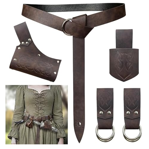 5 Stück Mittelalter Gürtel Zubehör Set, Wikinger Kostüm Herren und Damen, Mittelalter Kleidung Dolch Holster und Schwert Frog für LARP