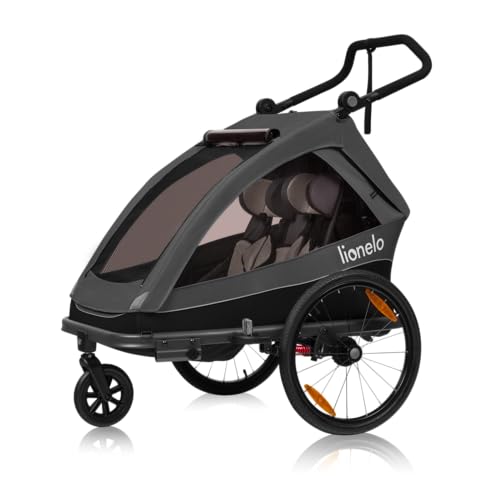 LIONELO CAMA Kinderanhänger 2-in-1 Fahrradanhänger mit Kinderwagenfunktion für 1 oder 2 Kinder im Alter von 6 Monaten bis 6 Jahren Gewicht 2x22 kg, Federung, große Räder Wasserdichtes Verdeck