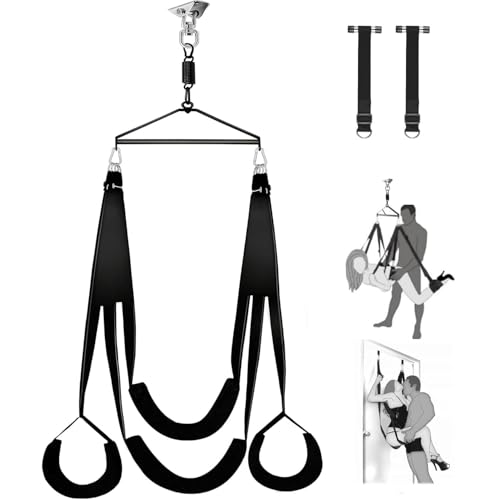 Erotische Liebesschaukel für Erwachsene, 360° drehbare Decken- und Türschaukel 2 in 1, BDSM Bondage Set mit hochwertigem lackiertem Gestell und breiter, gepolsterter Sitzfläche für Paare