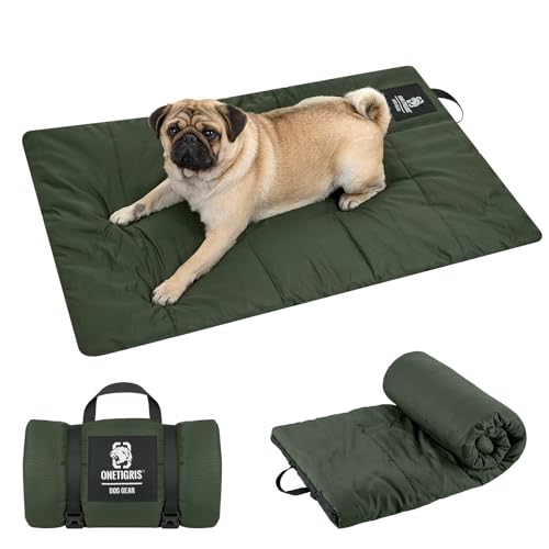 OneTigris Hundedecke 90 x 60cm Waschbares, Hundematte Komfort und Weiches Wasserdichtes Hundebett, Hundekissen für Reise Camping Outdoor - Olive Drab