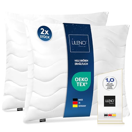 LILENO HOME Allergiker Kopfkissen 80x80 (2er Set) – 95°C waschbar, Oeko-Tex & Made in DE – Kissen 80x80 anpassbar für himmlischen Schlaf – Haut schmeichelndes & geruchsfreies Pillow