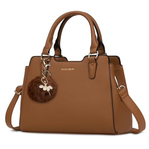 IGOLUMON Handtasche Damen Mittelgroß Tasche Leder Henkeltasche Damen-Henkeltaschen Tote Bag Handtaschen Taschen Schultertaschen Umhängetasche Schultertasche Damenhandtaschen Braun
