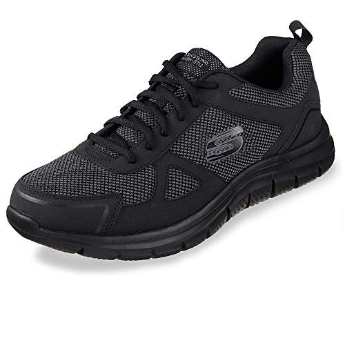 Skechers Herren Track Bucolo Sneakers, Black Leather Mesh Trim, 45 EU