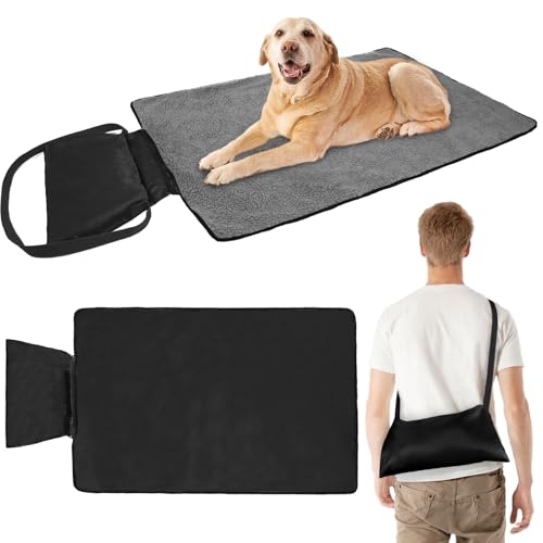 Adiwo Faltbare wasserdichte Haustier Decke, 100 x 70cm Camping Decke Hund Katze Mat Wärmende Hundedecke mit Tasche Hundebett Hundematte Hundedecken für Outdoor Innen Reisedecke für Haustier(Schwarz)