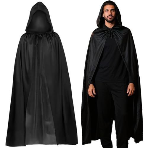 WAIZHIUA Halloween Kostüm, 160cm Vampir Umhang, Vampir Kostüm Halloween Erwachsener Unisex, Halloween Umhang Kinder, Leicht und Atmungsaktiv, Umhang Mit Kapuze Für Karneval Halloween Cosplay (Schwarz)