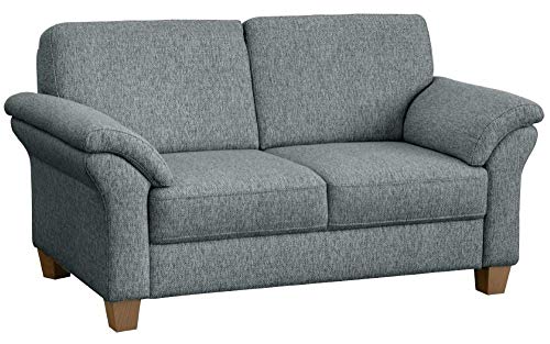 CAVADORE 2-Sitzer Byrum / Große 2er-Couch im Landhausstil mit Federkern / Passend zur edlen Sofagarnitur Byrum / 156 x 87 x 88 / Flachgewebe: Hellgrau
