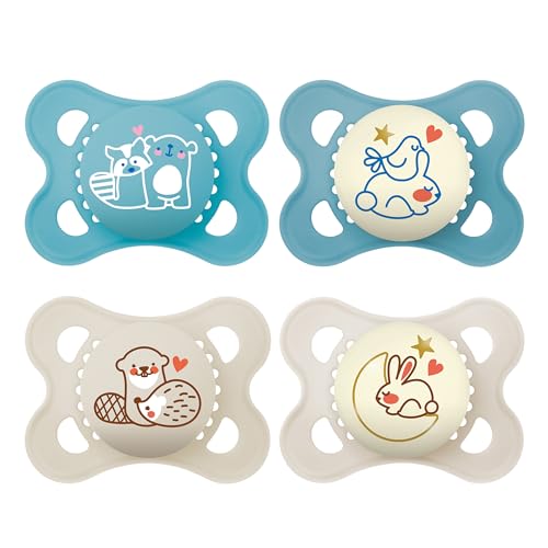 MAM Original Day & Night Matt Schnuller | 0-6 Monate | Schnuller für Neugeborene | 94% Akzeptanz | beugt Zahnfehlstellungen vor | mit Zahnmedizinern entwickelt | SkinSoft Silikon | Bär/Hase | 4 Stück