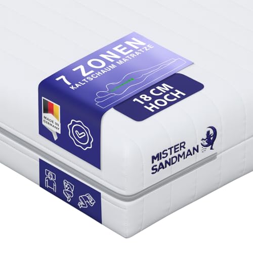 Mister Sandman Matratze, Höhe 18 cm Kaltschaummatratze, Orthopädische 7 Liegezonen Bequeme Rollmatratze für alle Schlafpositionen mit Matratzenbezug Waschbar (200x200, H3)