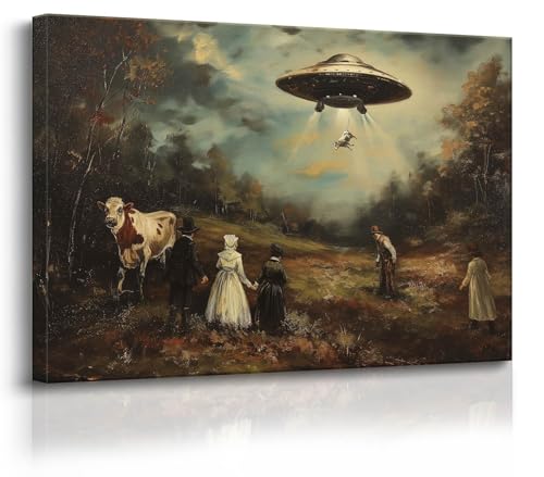 Godont Ufo und viktorianische Landschaft, Ölgemälde, Kunstdruck, psychedelisches Raumschiff, Poster, Gemälde, interessante skurrile Alien-Entführung, Wanddekoration, 40,6 x 61 cm, ungerahmt