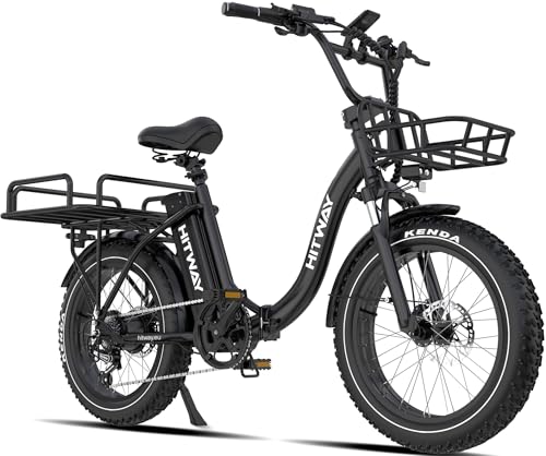 HITWAY BK6S Plus E-Bike mit 48V 25Ah Akku und 90-200km Reichweite, 20 Zoll Fat Tire City-Elektrofahrrad mit Doppeltem Gepäckkorb, 250W Motor 25km/h, 7-Gang Schaltung