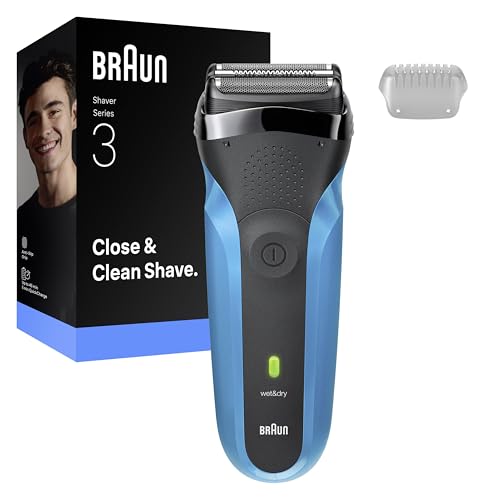 Braun Series 3 Elektrorasierer Herren, Rasierapparat mit 3 Flexiblen Klingen, 30 Minuten Akkulaufzeit, Elektrischer Nass- und Trockenrasierer für Männer – 310s, Blau