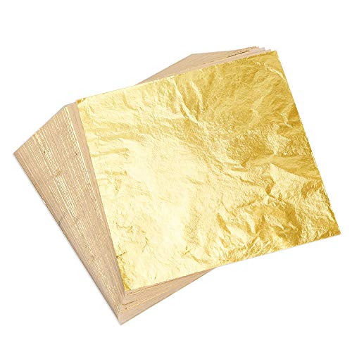 KUUQA 100 Blatt Blattgold Imitation für Kunstprojekt Handwerk Dekoration (14x14cm)