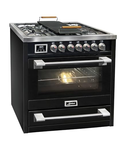Kaiser HGE 93505 S Turbo · Gas Elektro Standherd 90 cm · Freistehender Range Cooker · Gaskochfeld 5 Zonen mit 4,5 kW WOK · XXL Elektro-Backofen 115 L · 8 Funktionen · Erdgas/Propangas