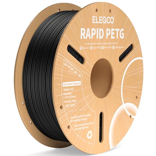 ELEGOO Rapid PETG Filament 1.75mm Schwarz 1 KG, High Speed 600mm/s 3D Drucker Filament Maßgenauigkeit +/- 0.02 mm, 1kg Pappspule(2.2lbs) Passend für die Meisten 3D Printer