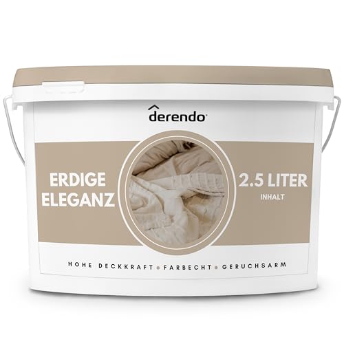 derendo Exklusive Wandfarbe beige 2,5L, hohe Deckkraft, Dispersionsfarbe innen, Innenwandfarbe Raumfarbe Erdige Eleganz matt, Deckkraftklasse 2, hochdeckende Innenfarbe Profi Qualität