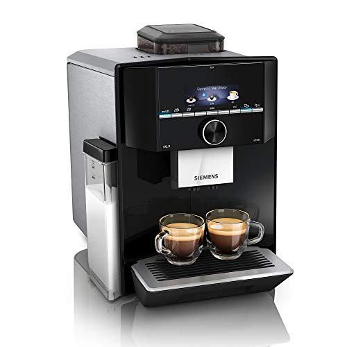 SIEMENS Kaffeevollautomat EQ.9 s300 TI923509DE, 10 individuelle Nutzerprofile, Milchbehälter, Premiummahlwerk, Heißwasserfunktion, Antikalk, automatische Dampfreinigung, extra leise, 1500 W, schwarz