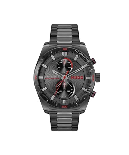 HUGO Multi Zifferblatt Quarz Uhr für Herren Kollektion #Fast mit Edelstahl- und Lederarmband