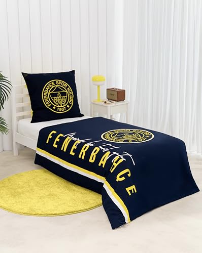 TAÇ Fenerbahçe Bettwäsche-Set 2 teilig - Bettwäsche 135x200 und Kopfkissenbezug 80x80-100% Baumwolle Super Weich - Doppelseitiger Kinder Bettwäsche für Jungen und Mädchen