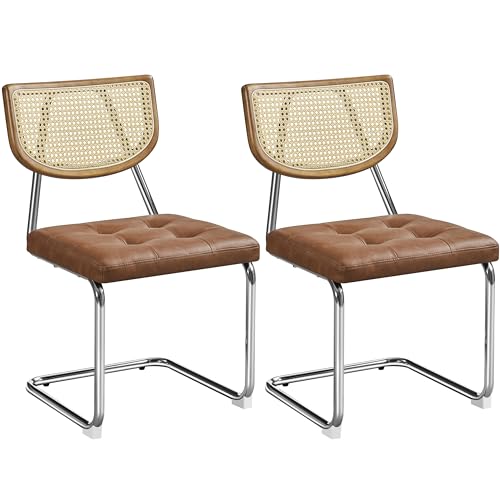 Yaheetech Küchenstuhl 2er Set Esszimmerstühle Rückenlehne aus Rattan Schwingstuhl aus Kunstleder Polsterstuhl fürs Esszimmer/Küche/Wohnzimmer/Restaurant, Retro-Braun