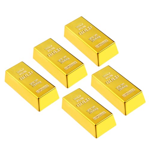 VALICLUD 5 Stück Goldbarren Ziegelbarren Replik Film Requisite Kunststoff für Party Begünstigt Kleine Aktivität Requisiten Geburtstag Dekoration Goodie Taschen Füllstoffe