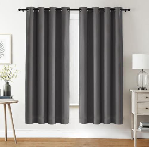 Utopia Bedding Verdunkelungsvorhänge mit Ösen thermovorhang 2er Set [140x175 cm, Grau] wärme und kälteisolierende und schalldämmende Vorhang Blickdicht für Wohnzimmer, Schlafzimmer & Büro