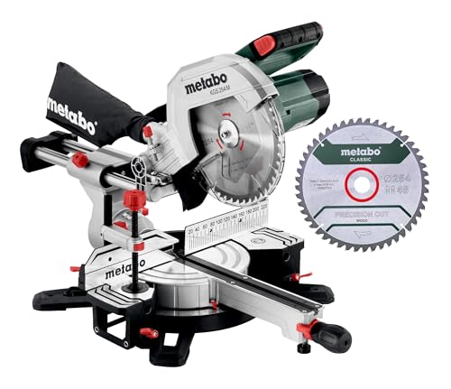 Metabo Kapp- und Gehrungssäge Set KGS 254 M – 613254900 – Mit Precision Cut Line, 254 mm 2. Hartmetall-Sägeblatt und Zugfunktion – 2 m Kabellänge