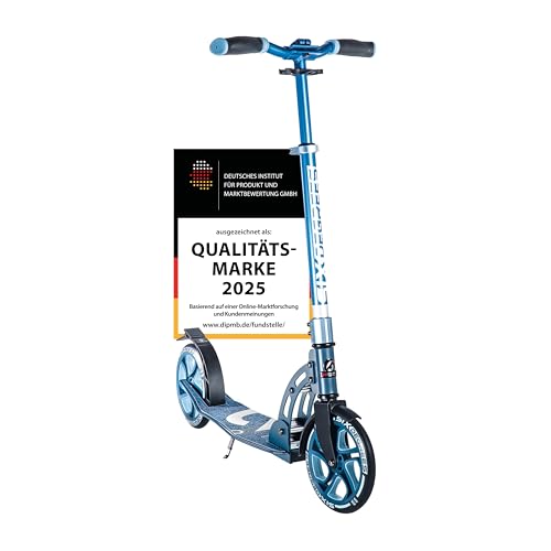 Six Degrees Aluminium Scooter mit Klappmechanismus u. Ständer, 205 mm, höhenverstellbar, GS-geprüft, blau, TESTSIEGER