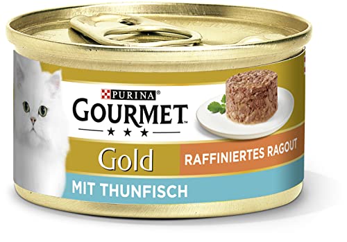 Gourmet Gold Raffiniertes Ragout Katzenfutter nass, mit Thunfisch, 12er Pack (12 x 85g)