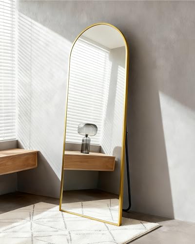 Lopekuty Standspiegel Ganzkörperspiegel – 163 x 53 cm Gewölbter Wandspiegel Gold mit Aluminiumrahmen, HD Spiegel für Tür, Ankleidezimmer & Schlafzimmer
