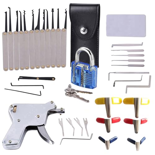 YQLEISHI Leistungsstarke Schlosser-Kombination für Anfänger und Liebhaber (Silberfarbener Einzelhaken und Blaues Vorhängeschloss)