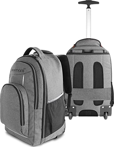 normani Rucksack mit Trolleyfunktion - 30 Liter Volumen Rucksacktrolley zum ziehen mit Laptopfach für Schule, Uni, Reisen, Ausflüge oder Einkaufen Farbe Grau mit Reflektoren
