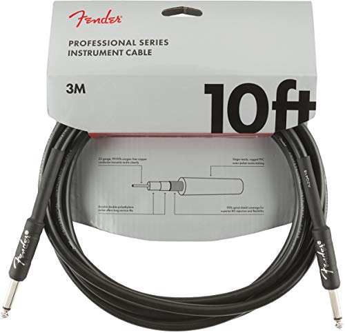 Fender Professional Series Gitarrenkabel, Hochwertiges Instrumentenkabel für E-Gitarre, Bass und Studio, Robuste Verarbeitung für klaren Sound, 3m, Gerade, Schwarz